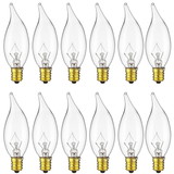 Sunlite 40007 Incandescent Petite Flame Tip Chandelier Light Bulb, 10 Watts, 55 Lumens, Candelabra Base (E12), Dimmable, for Chandeliers, Lamps, Fixtures, Frosted , 12 Count