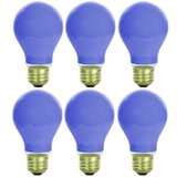 Sunlite 40438 Incandescent A19 Colored Bulb, 60 Watts, E26 Medium Base, Dimmable, Party Decoration, Holiday Lighting, Household Lighting, Mercury Free, Ceramic Blue, 6 Count