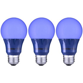 Sunlite 40450-SU LED A19 Colored Light Bulb, 3 Watts (25w Equivalent), E26 Medium Base, Non-Dimmable, UL Listed, Blue 3 Pack