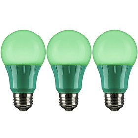 Sunlite 40451-SU LED A19 Colored Light Bulb, 3 Watts (25w Equivalent), E26 Medium Base, Non-Dimmable, UL Listed, Green 3 Pack