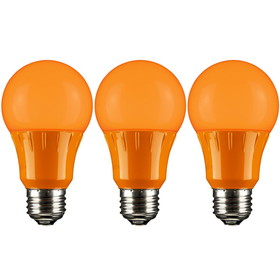 Sunlite 40452-SU LED A19 Colored Light Bulb, 3 Watts (25w Equivalent), E26 Medium Base, Non-Dimmable, UL Listed, Orange 3 Pack