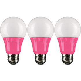 Sunlite 40453-SU LED A19 Colored Light Bulb, 3 Watts (25w Equivalent), E26 Medium Base, Non-Dimmable, UL Listed, Pink 3 Pack