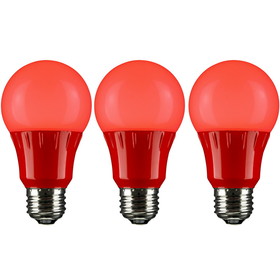 Sunlite 40454-SU LED A19 Colored Light Bulb, 3 Watts (25w Equivalent), E26 Medium Base, Non-Dimmable, UL Listed, Red 3 Pack