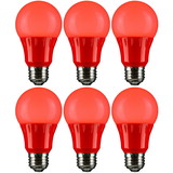 SUNLITE A19/3W/R/LED/6PK LED Colored A19 3W Light Bulbs with Medium (E26) Base (6 Pack), Red