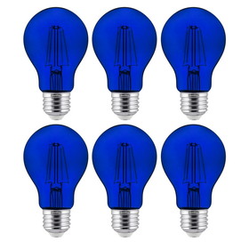Sunlite 40940 LED Filament A19 Standard 4.5-Watt (60 Watt Equivalent) Colored Transparent Dimmable Light Bulb, Blue, 6 Pack