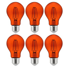 Sunlite 40944 LED Filament A19 Standard 4.5-Watt (60 Watt Equivalent) Colored Transparent Dimmable Light Bulb, Orange, 6 Pack