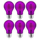 Sunlite 40945 LED Filament A19 Standard 4.5-Watt (60 Watt Equivalent) Colored Transparent Dimmable Light Bulb, Purple, 6 Pack