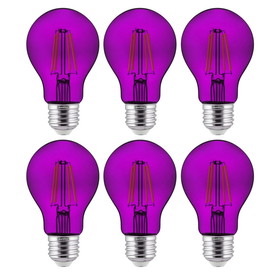 Sunlite 40945 LED Filament A19 Standard 4.5-Watt (60 Watt Equivalent) Colored Transparent Dimmable Light Bulb, Purple, 6 Pack