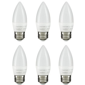 Sunlite 41380-SU LED Torpedo Tip B11 Chandelier Light Bulb, 7 Watts (60W Equivalent), 500 Lumens, Medium Base (E26), Dimmable, Energy Star, 2700K &#8211; Warm White, 6 Pack, Frosted