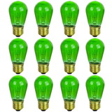 Sunlite 41483-SU S14 Incandescent Colored Party String Light Bulb, 11 Watts, Medium Base (E26), Dimmable, Mercury Free, Transparent Green 12 Pack