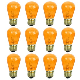 Sunlite 41484-SU S14 Incandescent Colored Party String Light Bulb, 11 Watts, Medium Base (E26), Dimmable, Mercury Free, Transparent Orange 12 Pack