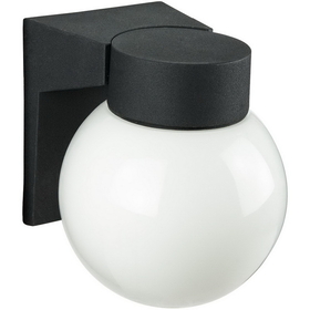 Sunlite 47000-SU ODI1000/BK Wall Mount Globe Style Outdoor Fixture, Black Finish, White Glass