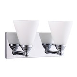 Sunlite 81317-SU Cone Shade Vanity Light Fixture, Wall Mount, Medium (E26) Socket, Standard A19 Bulb Required (60W Max), Bathrooms, Powder Rooms, Frosted Glass Shade, Brushed Nickel Base 2-Lights