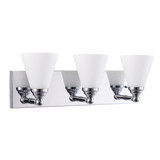 Sunlite 81318-SU Cone Shade Vanity Light Fixture, Wall Mount, Medium (E26) Socket, Standard A19 Bulb Required (60W Max), Bathrooms, Powder Rooms, Frosted Glass Shade, Brushed Nickel Base 3-Lights