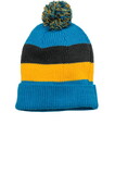 District DT627 Vintage Striped Beanie with Removable Pom