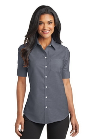 Custom Port Authority&#174; Ladies Short Sleeve SuperPro&#153; Oxford Shirt - L659