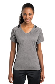 Custom Sport-Tek LST361 Ladies Heather Colorblock Contender V-Neck Tee