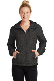 Custom Sport-Tek LST40 Ladies Heather Colorblock Raglan Hooded Wind Jacket