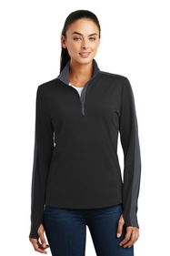 Custom Sport-Tek LST861 Ladies Sport-Wick Textured Colorblock 1/4-Zip Pullover