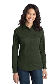 Custom Port Authority&#174; Ladies Stain-Release Roll Sleeve Twill Shirt - L649