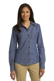 Custom Port Authority&#174; Ladies Patch Pockets Denim Shirt - L652