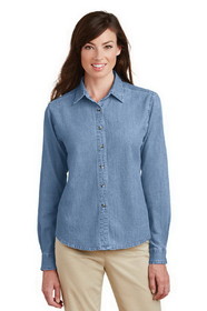 Custom Port & Company&#174; - Ladies Long Sleeve Value Denim Shirt - LSP10