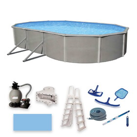 Blue Wave NB3040 Belize 12-ft x 24-ft Oval 52-in Deep 6-in Top Rail Swimming Pool Package