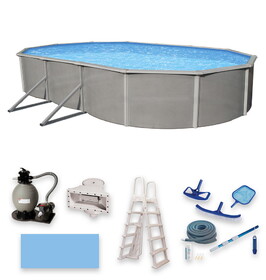Blue Wave NB3044 Belize 15-ft x 30-ft Oval 52-in Deep 6-in Top Rail Swimming Pool Package