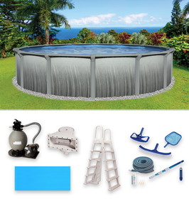 Blue Wave NB3115 Martinique 24-ft Round 52-in Deep 7-in Top Rail Metal Wall Swimming Pool Package
