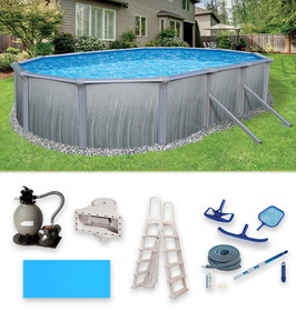 Blue Wave NB3123 Martinique 15-ft x 30-ft Oval 52-in Deep 7-in Top Rail Metal Wall Swimming Pool Package