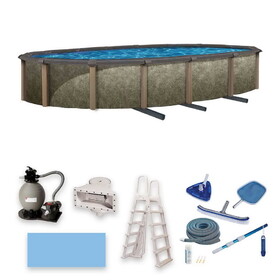 Blue Wave NB3624 Riviera 15-ft x 30-ft Oval 54-in Deep 8-in Top Rail Metal Wall Swimming Pool Package