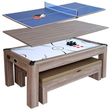 Hathaway NG1137H Driftwood 7-ft Air Hockey Table Tennis Combo Set w/Benches
