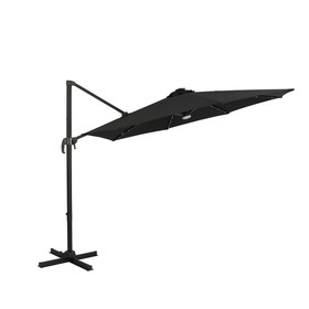 Island Umbrella NU6874 Santiago II 10-ft Octagon Cantilever Umbrella with LED Lights - Black - Polyester Canopy