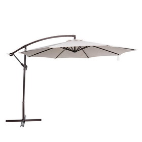 Island Umbrella NU6889 Captiva 10-ft Octagonal Cantilever Umbrella with Base - Breez-Tex Canopy - Champagne