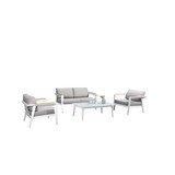 Island Retreat NU6897 Newport 4-piece Outdoor Sectional - Sofa, Chairs, and Table - White-Taupe - Kit
