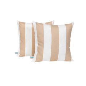 Island Retreat NU6922 All-Weather Outdoor Throw Pillow - Set of 2 - Champagne and White Stripe