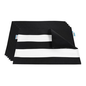 Island Retreat NU6927 All-Weather Outdoor Reversible Table Mat - Set of 6 - Black and White Stripe