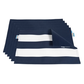 Island Retreat NU6929 All-Weather Outdoor Reversible Table Mat - Set of 6 - Navy and White Stripe
