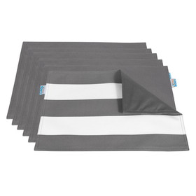 Island Retreat NU6930 All-Weather Outdoor Reversible Table Mat - Set of 6 - Slate Grey and White Stripe
