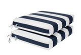 Island Retreat NU6933 All-Weather Outdoor Striped Seat Cushion - Navy and White - Set of 2