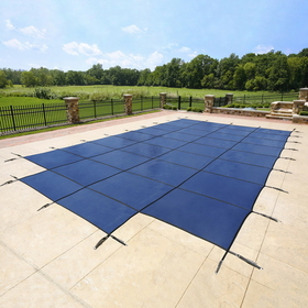 Arctic Armor WS332BU Blue 18-Year Mesh Safety Cover for 16-ft x 32-ft Rect Pool w/ Right Step