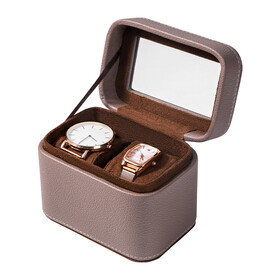 TOPTIE PU Leather Watch Storage Box 2 Slot Jewelry Display Case for Home Or Travel Light Brown