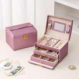 TOPTIE Large Jewelry Box Organizer 3-Layer PU Leather Storage Case with Mirror