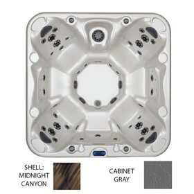 Sunrise Spas 204-LX-TQ-2 &R9926881 Lake Champlain Midnight Canyon Shell Spa Gray Cabinet W/ Ozone / Exterior Safety And Corner Lighting / Spa Cover Tranquility