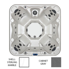 Sunrise Spas 204-LX-TQ-2 &R9926881 Lake Champlain Silver White Marble Shell, Spa Gray Cabinet W/ Ozone / Exterior Safety And Corner Lighting / Spa Cover Tranquility