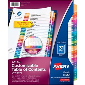 Avery&#174; Ready Index 1-31 Tab Custom TOC Dividers