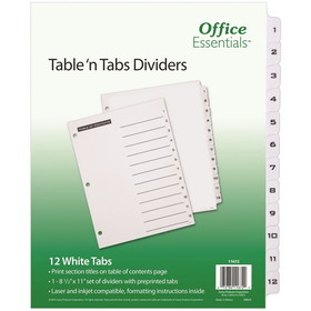 Avery B/W Print Table of Contents Tab Dividers, AVE11672