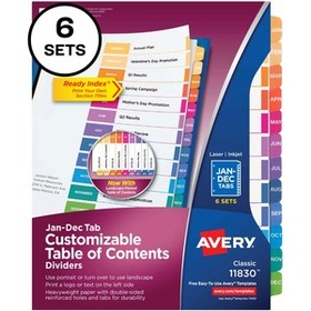 Avery&#174; Ready Index 12 Tab Dividers, Customizable TOC, 6 Sets