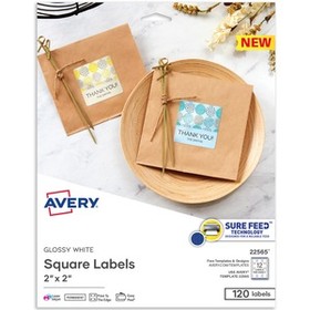 Avery&#174; Printable Square Labels, 22565, 2"W x 2"D, Glossy White, Pack Of 120 Labels