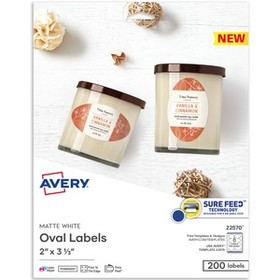 Avery&#174; Printable Blank Oval Labels, 22570, 3-5/16"W x 3"D, White, Pack Of 200 Labels